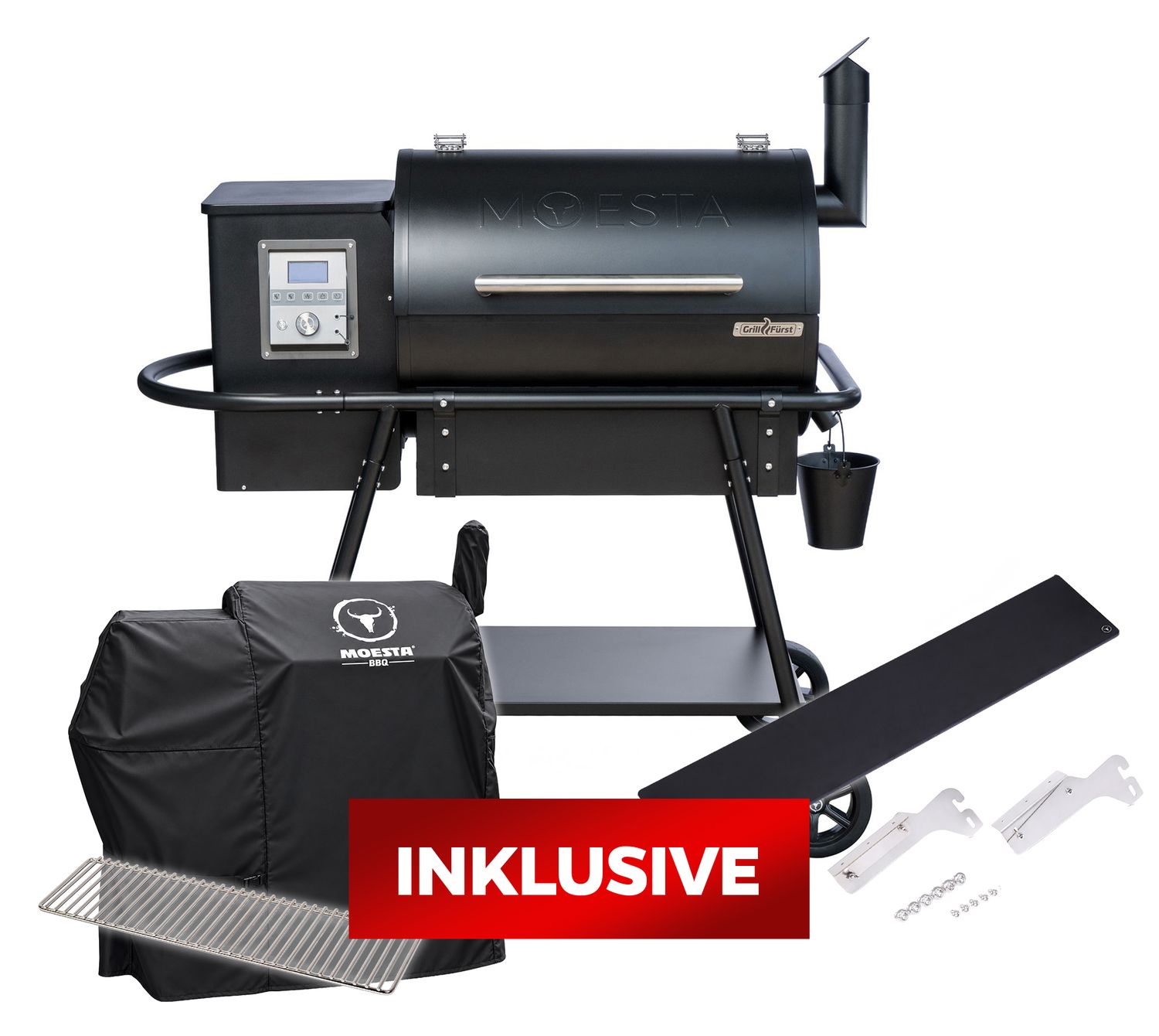 Moesta-Sheriff-Pelletgrill-Grillfuerst-Edition-20204-Bundle.jpg Moesta Pelletgrill Sheriff - Grillfürst Sonderedition - Mattschwarz - inkl. Abdeckhaube, Ablagebrett und Warmhalterost – Bild 1